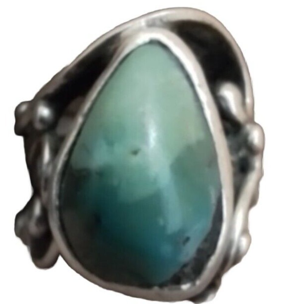 Mexican Tear Drop Turquose Silver Sadle Ring Size 7 Vintage Tr1
